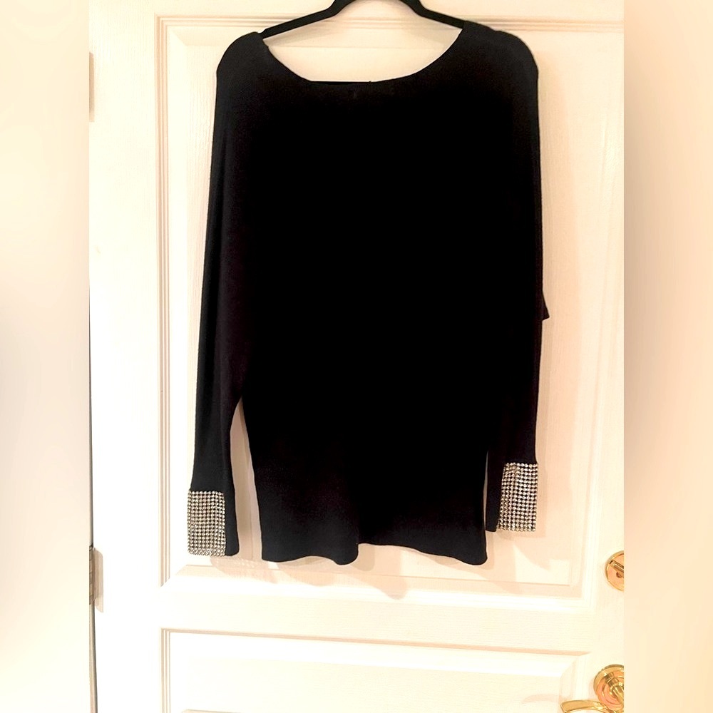 ZANNZA Couture Black Sweater with Rhinestone Cuffs